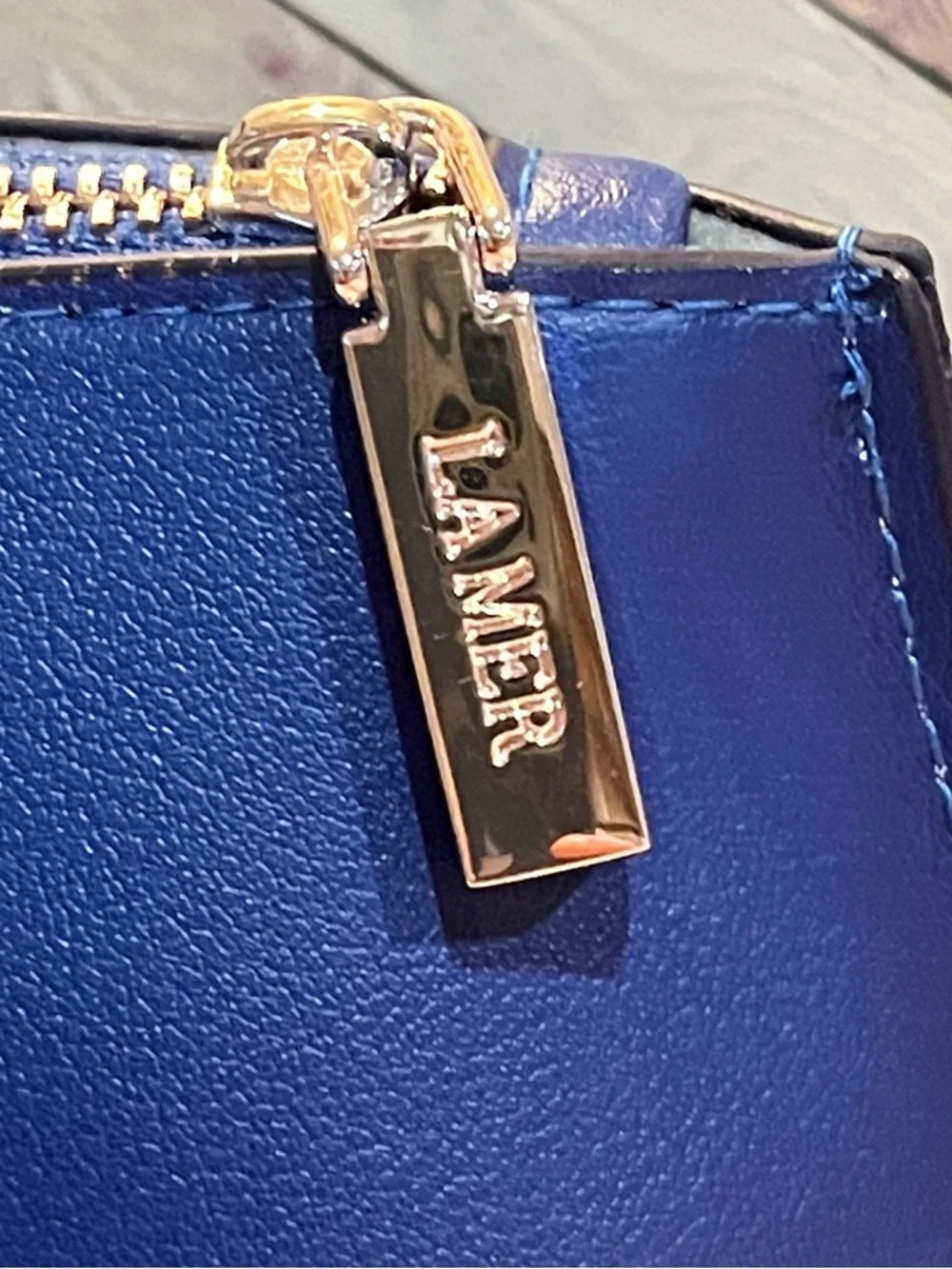 La Mer ombré Blue faux Leather Cosmetic makeup bag pouch